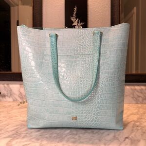 Cavalli Light Blue Crocodile-Embossed Leather Tote NWOT